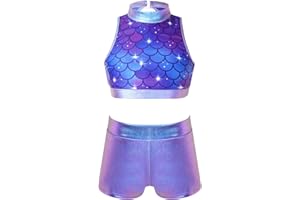 IEFIEL Maillot Lentejuelas de Patinaje Artístico para Niña Conjuntos de Danza Moderna Crop Top +Leggings Pantalones Cortos de Danza Gimnasia Disfraz de Baile