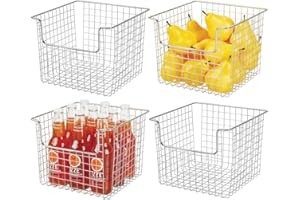 mDesign Juego de 4 cestas organizadoras multiusos en alambre de metal – Versátil organizador de cocina, despensa, etc. – Cesta de metal con recubrimiento inoxidable – plateado