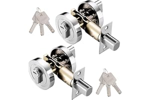 WUISOLQP 2 PCS Single Cylinder Deadbolt Round Security Door Lock with Key - Zinc Alloy Deadbolt Standard Size for Bathroom, Bedroom, Entrance Doors - Interior and Exterior (35-50mm)