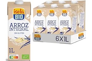 ISOLA BIO - Pack de 6 Unidades de 1 L de Bebida Ecológica Vegetal de Arroz Integral - Sin Azúcares Añadidos y Libre de Gluten - Apto para Veganos - Ideal para Tomar Sola, con Café o en Batidos