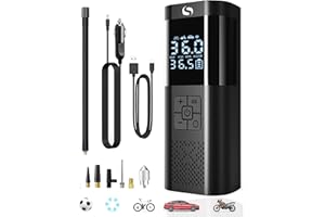 SERVOMASTER Tyre Inflator Air Compressor, Mini Portable Air Compressor with Pressure Gauge, Battery Operated 150 PSI 12V DC, Car Tyre Pump with LED Light for Cars, Motorcycles, Bicycles and Balls