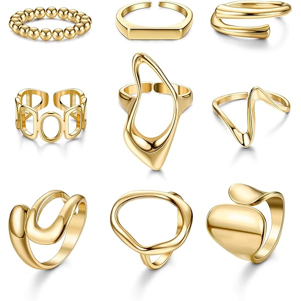 Set Di 18 Anelli Impilabili Oro Retrò – Regolabili, Leggeri, Per Ogni Dito, Accessorio Moda
