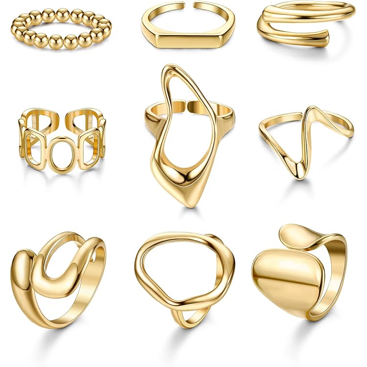 thumbnail image 2 of 18K Gold Plated Rings Set For Women Girls, Stackable Knuckle Thick Chunky Dome Rings Statement Jewelry For Gifts Price In UAE | Amazon UAE 2 of 11