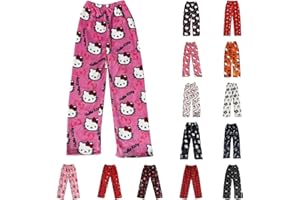 CHNNAMZU Pantalon Pyjama Femme Flanelle Bas de Pyjama Polaire Chaud et Doux Confort Cartoon Chat Anime Imprimé Kawaii Mode Décontracté Vêtements de Nuit Pantalons pour Maison Lounge