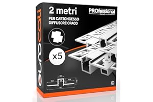 EUROCALI 5x Profili da 2 metri (10mt) a Scomparsa in Alluminio per Strisce LED Schermatura Opaca ingombro max striscia led 9.5mm - 12.5 x 10 (alette 52.1)