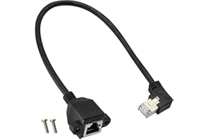 AAOTOKK Cat 6 Ethernet Cable 90 Degree Right Angle RJ45 Male to Female Shielded Ethernet Network Connector Screw Panel Mount Extension Cable for Router, Modem (30cm/1ft Right)