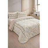 Formeya Kapitoneli Tek Kişilik Desenli Pike - Yatak &Ouml;rt&uuml;s&uuml; Takımı 160x230 cm - 1 Adet Yastık Kılıflı (Bej)