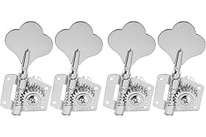 Musiclily Pro Mécanique Basse 4-en-ligne pour Fender Precision Bass et Jazz Bass, Chrome Bouton type éléphant