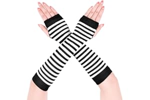 GEYOGA Lange Armwärmer Gestreift Fingerlose Handschuhe für Frauen