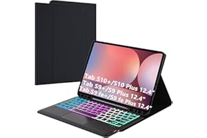 ROOFEI 12.4 Zoll Galaxy Tab S9+/S9FE+/S10+ Plus Hülle mit Tastatur: Abnehmbar Tastatur mit Touchpad & 3-Zozen-7-Farbige Beleuchtung - Kabellose Deutsches QWERTZ-Layout Tastatur Tab S9 Plus/S10 Plus