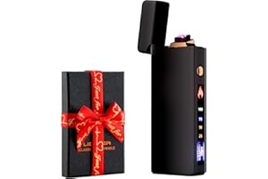 DACHANCE Personnalisé Briquet Électrique Indicateur de Batterie Briquet USB Plasma Rechargeable Coupe-Vent & sans Flamme, Briquet Double Arc avec Indicateur de Batterie pour Bougies/Grill (Noir)