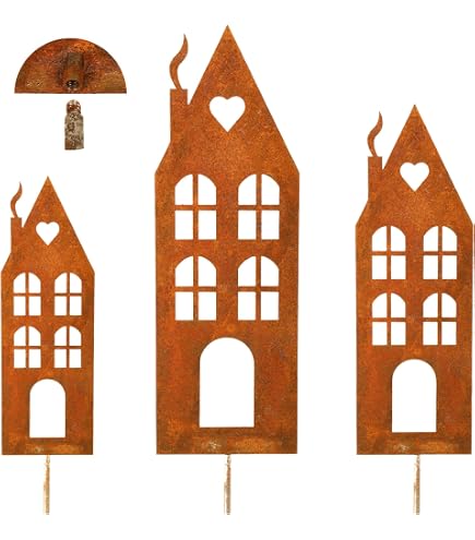Lot 3 Décorations Noël Métal Rouillé – Arbres De Noël Extérieurs, 20-31 Cm, Pour Jardin Et Balcon