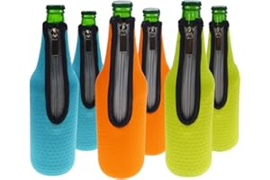 Orchidtent - Funda de neopreno con cremallera para cerveza, botella de cerveza,6 unidades con aislamiento para botellas de cerveza, funda de transporte para bare, 500 ml 6 Colors