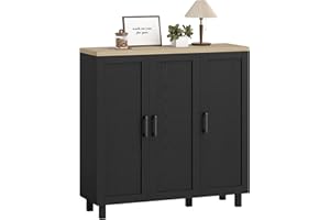 HOMCOM Aparador Estrecho de 3 Puertas, Aparador de Salón con Estantes Ajustables, para Cocina, Entrada, Comedor, Dormitorio, Negro, 90x30x90 cm