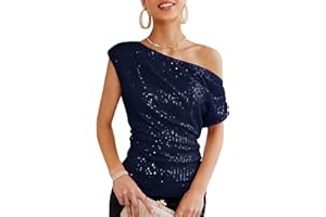 GRACE KARIN Damen Pailletten Oberteil One-Shoulder, Asymmetrisch & Voll Gefüttert, Festliches Party Outfit