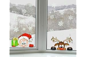 YULOONG Ventanas de Navidad Pegatinas estáticas Clings Vinilo extraíble Papá Noel Árbol de Navidad Muñeco de nieve Copo de nieve Ciervos DIY Pared Ventana Puerta Mural Escaparate Calcomanía Etiqueta