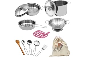 COCCCOON Kitchen Toys Toy Pots and Pans Set 12 PCS Stainless Steel Pretend Cooking Utensils Cookware Set Play Pots and Pans Toys Packed In a Golden Cloth Bag Chef Role Playset Cooking Set