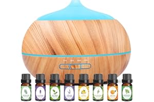 CHICSOLIS Aroma Diffuser Set mit 8 Ätherischen Ölen: 500ML Ätherische Öl Diffuser Ultraschall Luftbefeuchter Cool Mist Raumbefeuchter - Aroma Diffuser für Ätherische Öle für Büro Zuhause Wohnzimmer Schlafzimmer