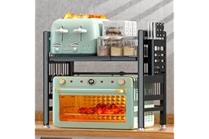 NLMWTI Estante de microondas extensible con 2 niveles, estante para microondas, organizador de cocina con 6