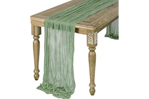 SCLLNDA 1PCS Runner da Tavola Verde Salvia,90 x 300 cm Verde Garza Boho Runner da Tavolo,Runner da tavola per formaggio ,per Matrimoni,ricevimenti, feste di nozze, vacanze,Decorazioni Rustiche,verde