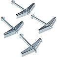 Merriway BH02495 (4 Pcs) Wing Spring Toggle with Machine Screw for Plasterboard Hollow Walls & Doors, M5 x 50mm (3/16 inch x 2 inch) - Pack of 4 Pieces, Silver