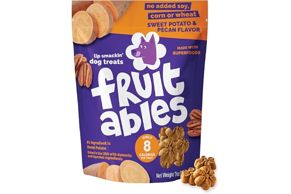 Fruitables Friandises pour chiens, saines et faibles en calories, sans blé, maïs ni soja - Patate douce et noix de pécan 198g