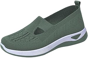 LONGBAO Women's Slip-On Walking Shoes Mesh Breathable Lightweight Casual Sneakers for Work Running Shoes Orthopedic Shoes for Women UK Summer Sport Outdoor Shoes Ladies Easy Walk Pro Wide Fit Trainers Size 6