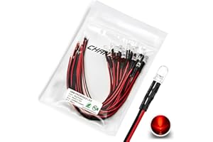 [Cavo UL] Chanzon 20 pezzi Pre Cablati 5mm LED rossi lampeggianti a diodi (lente trasparente rotonda e trasparente DC 12V) con resistenza da 680 ohm 1/4W e indicatore di Cavo da 24AWG