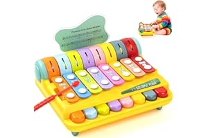 MARSTONE Montessori Musik Spielzeug ab 1 2 3 Jahr Buntes Klavier für Kinder mit Hammer Lernspielzeug Baby, mit Tasten, Klangplatten Rollfunktion Sensorisches Motorikspielzeug für Kleinkinder