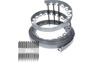 Gardenix LineBorder - Bordure de Gazon Flexible - en Plastique - 20 piquets - Longueur : 10 m - Hauteur : 4 cm - Gris