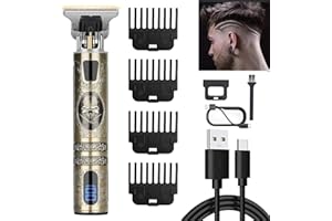 XkuiHF Tagliacapelli Uomo Professionale – Trimmer Barba e Capelli con Lama T Zero Gap, 4 Testine (1.5-4mm), Ricarica USB, Impermeabile per Contorni Precise