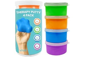 Vive Therapy Putty (3-oz Each) - Four Pack for Finger Hand & Grip Strength Exercise - Extra Soft, Soft, Medium & Firm Resistance Kit for Adult, Children - Squeezable Stress Ball