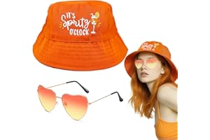 TUONYIS 2 PiÈces Bucket Hat Chapeau de Pêcheur Rétro Lunettes Orange en Forme de Cœur, Chapeau Homme Bob Homme Chapeau de Soleil for Women Girl