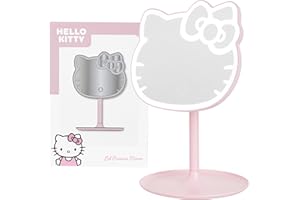 Get Trend Hello Kitty Sanrio Specchio Trucco, Vanità Compatto A Batteria Portatile Specchio da Tavolo con Luci e Piedi per Viaggi e Camera da Letto (Rosa/Hello Kitty)