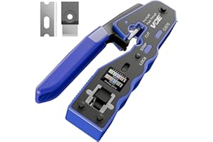 VCE Profesional Crimpadora RJ45 para Cat7/Cat6A/Cat6/Cat5E Conector - GJ670BL Herramienta de Crimpado Universal con Función de Corte y Desforre Compatible con RJ11/RJ12