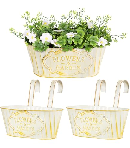 Set Di 6 Vasi Da Fiori Sospesi In Metallo – Arancioni E Grigi – Con Gancio E Fori Di Drenaggio