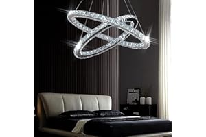 Finktonglan Lustre moderne en cristal, lustre LED avec télécommande, plafonnier ovale, 2 anneaux, 56CM 32CM, suspension pour salon, salle à manger (lumière blanche 6500k)