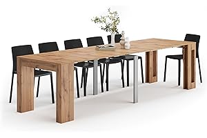 Mobili Fiver, Tavolo Consolle Allungabile con porta prolunghe Easy, 45(305) x 90 cm, Rovere Rustico, fino a 12 posti, Consolle da ingresso e sala, Made in Italy