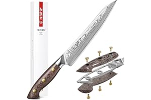 HEZHEN Couteaux à Découper, Couteau Trancher à en Acier Damas 67 Couches, Couteau de Cuisine Chef Professionnel, Manche en Micarta