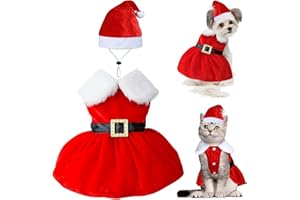 ONRAGT Disfraz Perro Navidad, Rojo Ropa de Perros de Navidad, Gorro Navideño Perro, Disfraz Gato Navidad, Traje de Navidad Mascota para Perros Pequeños y Medianos/Gatos (Rojo-M)