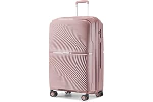 British Traveller Large Suitcase 4 Wheels Lightweight Polypropylene 23kg Hard Shell Suitcase Durable Check in Hold Suitcase with TSA Lock(Nude)