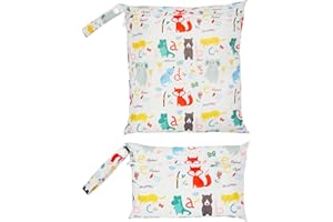 HDKAJL 2 PCS Reusable Nappy Bags, Wet And Dry Changing Bags, with Animal Cartoon Patterns Waterproof Washable Wet Bags, Suit for Toddler Diaper Storage Bags for Travel, Beach, Pool