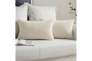 MIULEE Corduroy Cushion Cover Fabric Granule Throw Pillow Case Square Solid Home for Sofa Chair Couch Bedroom Decorative Pillowcases with Invisible Zipper 2 Pieces Beige 30x50cm 12x20 Inch