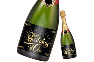LINEO Etichetta per bottiglia di compleanno 2 pezzi; Etichetta Happy Birthday per bottiglie di champagne e vino, autoadesiva; Regalo di compleanno per uomini e donne (40° compleanno)