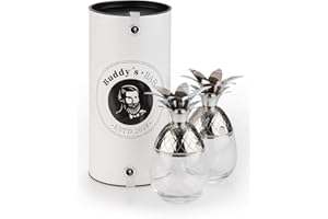 Buddy´s Bar - 2 vasos de cóctel de piña de 350 ml, de acero inoxidable de calidad con cristal de grado alimenticio, vasos de cóctel con caja de regalo, 2 unidades, acero inoxidable/cristal