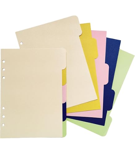 Intercalaires A5 Plastique à 6 Trous - Lot De 7 Feuilles Avec Onglets Latéraux - Pour Classeurs, Agendas, Cahiers - 7