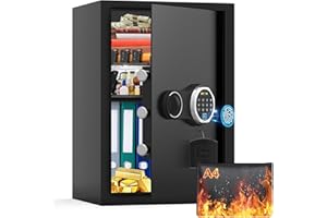 MEJASG 50L Large Biometric Safe Box with Fireproof Document Bag, Personal Fingerprint Safe with 3 Removable Shelf, Anti-Theft Security Home Safes for Documents Jewelry Money Valuables