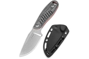 Kizer Hare Couteau à Lame Fixe avec Étui, Lame Nitro V de 8cm Couteau de Chasse EDC avec Manche en Micarta Noir et G10, Petits Couteaux de Bushcraft à Porter autour du Cou, Couteaux de Camping 1077A2