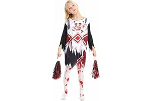 Veroda Halloween Zombie Horror Campus Dead Cheerleader Costumes Dress Pom Poms Socks for Kids Girls Halloween Costume