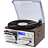 JORLAI 9-IN-1 3-Speed Bluetooth Turntable with 3.5mm Audio Connector, Vinyl Phono with Stereo Speakers/Built-in Batteries, CD